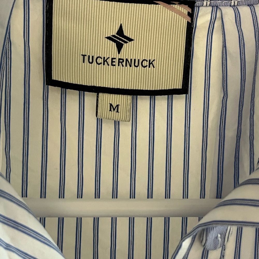 Tuckernuck Blue & White Striped Ruffle Collar Dress Button Front Size M Like New - Picture 6 of 9